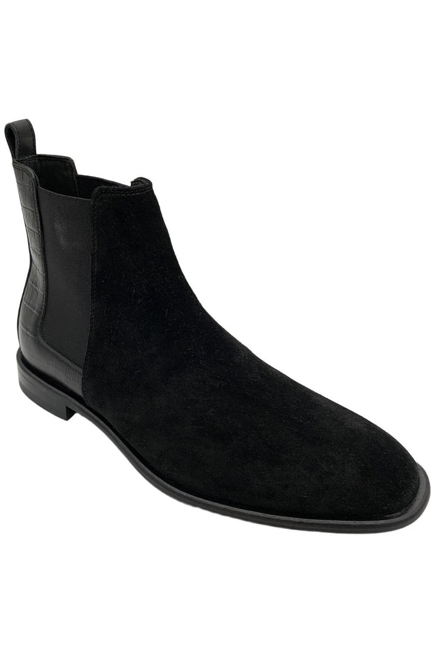 Donald Pliner Men's Rocco Calf Suede Slip-On Ankle Boots Black - Medium